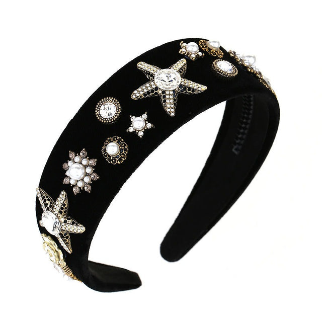 Fashionable velvet pearl black starfish hairband - V.I.P Digital Presence