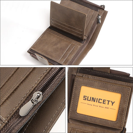 Anti-Theft Brush Business Leather Thin Short Men's Wallet Zipper Wallet Money Ticket Holder - V.I.P Digital Presence
