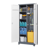 Metal storage cabinets, lockable cleaning tool cabinets, high broom tool organizers, and large storage cabinets in storage store - V.I.P Digital Presence
