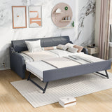 Twin Size Upholstery DayBed with Trundle and USB Charging Design Trundle can be flat or erected Gray - V.I.P Digital Presence