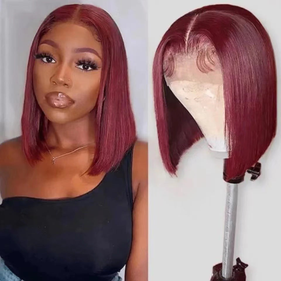 European and American wigs in various colors, short straight hair, split bob, bob, high temperature, silk, synthetic fiber, front lace headband - V.I.P Digital Presence