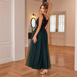 ElegantStyle Sexy Sleeveless Women's Shiny Mesh Splicing Swing Dress - V.I.P Digital Presence