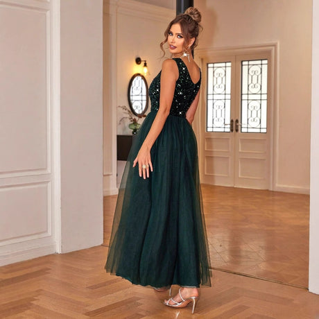 ElegantStyle Sexy Sleeveless Women's Shiny Mesh Splicing Swing Dress - V.I.P Digital Presence