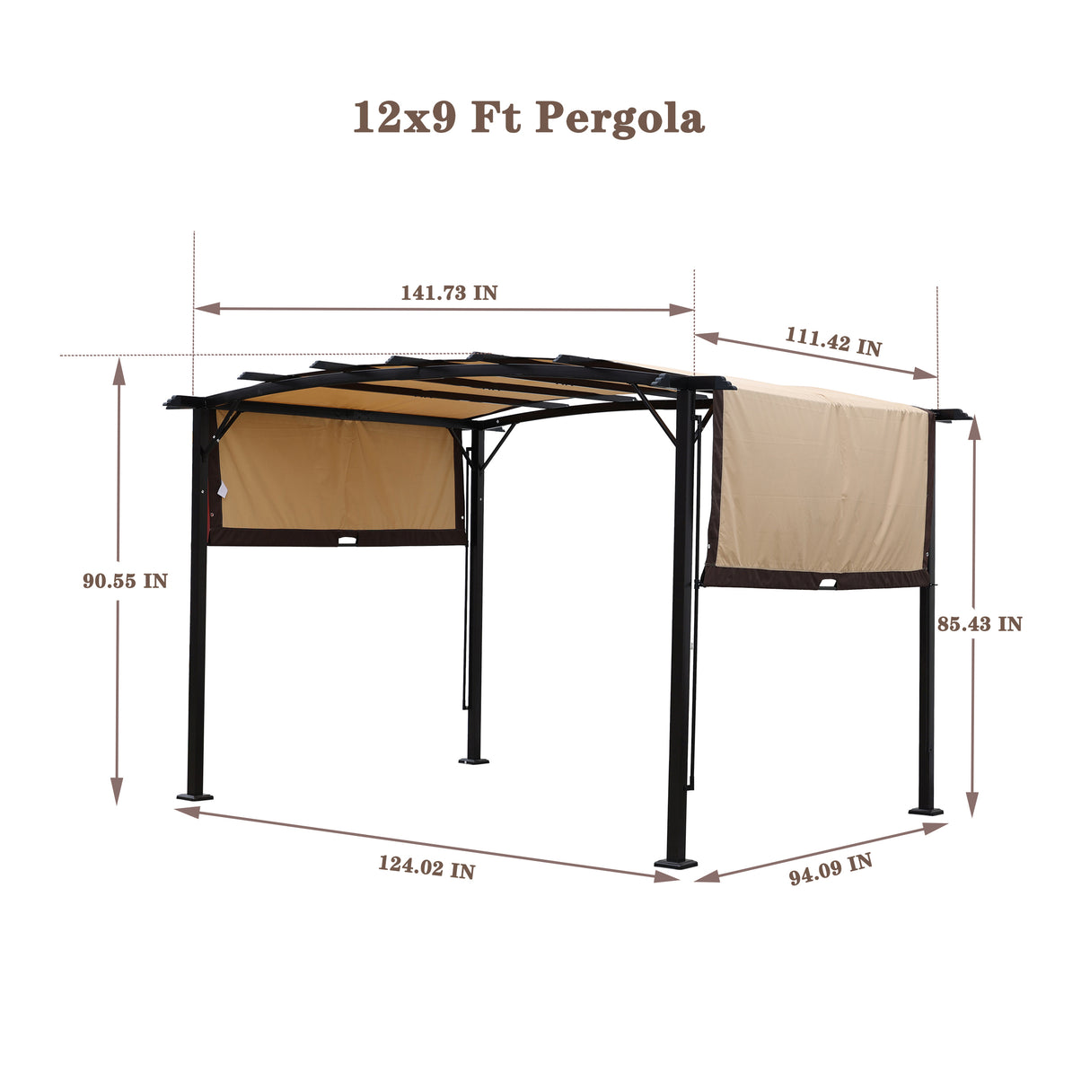 12 x 9 Ft Outdoor Pergola Patio Gazebo,Retractable Shade Canopy,Steel Frame Grape Gazebo,Sunshelter Pergola for Gardens - V.I.P Digital Presence