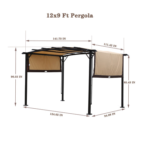 12 x 9 Ft Outdoor Pergola Patio Gazebo,Retractable Shade Canopy,Steel Frame Grape Gazebo,Sunshelter Pergola for Gardens - V.I.P Digital Presence