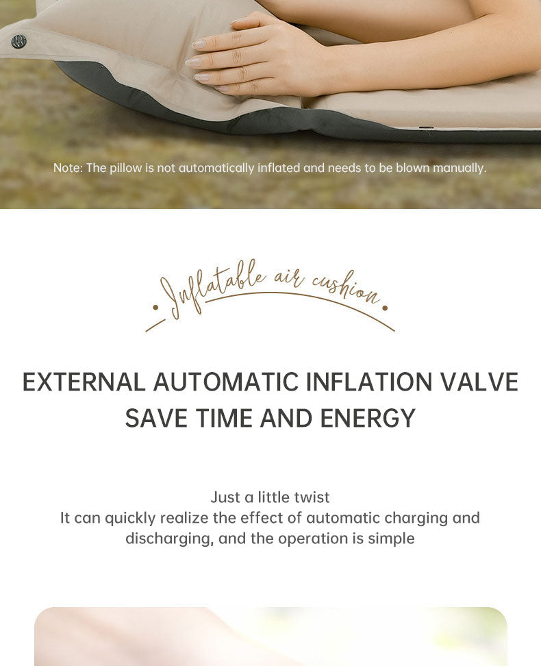 Colchón de aire autoinflable con diseño de camuflaje, ideal para camping y almohada. 