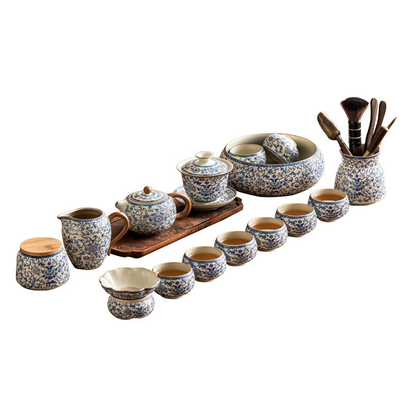Kung Fu tea set blue and white lotus tea pot fair cup tea can ceramic lid bowl - V.I.P Digital Presence