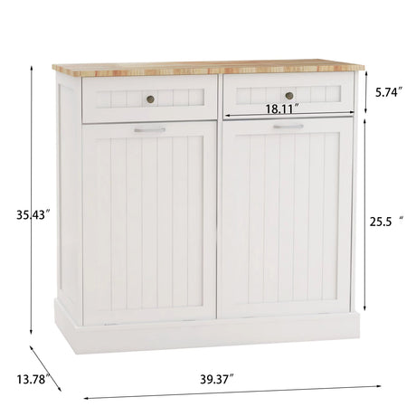 Two Drawers and Two-Compartment Tilt-Out Trash Cabinet Kitchen Trash Cabinet-White - V.I.P Digital Presence