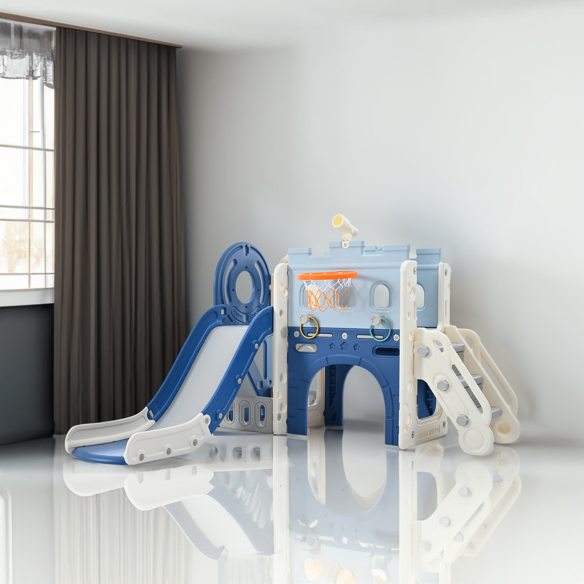 9-1 Toddler Slide Set,Kids Slide for Toddlers Ages 1+, Basketball Hoop, Tunnel and Storage Space, Pirate Ship Themed Slide - V.I.P Digital Presence