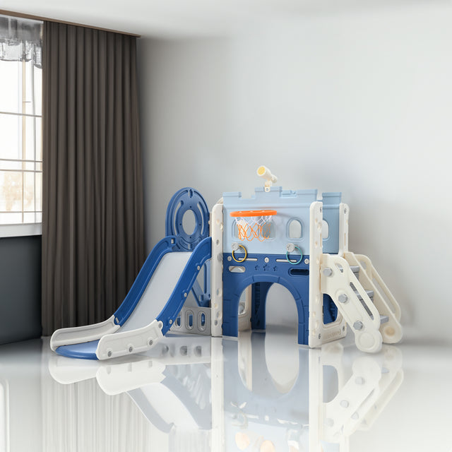 9-1 Toddler Slide Set,Kids Slide for Toddlers Ages 1+, Basketball Hoop, Tunnel and Storage Space, Pirate Ship Themed Slide - V.I.P Digital Presence