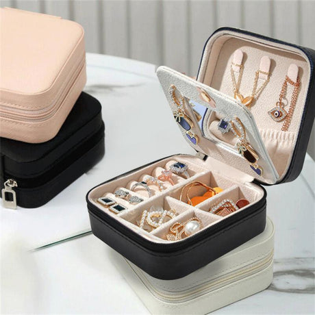 Portable Leather Jewelry Box Candy Color Travel Storage Upgrade With Mirror Earrings Rings Display Organizer Mother's Day Gift - V.I.P Digital Presence