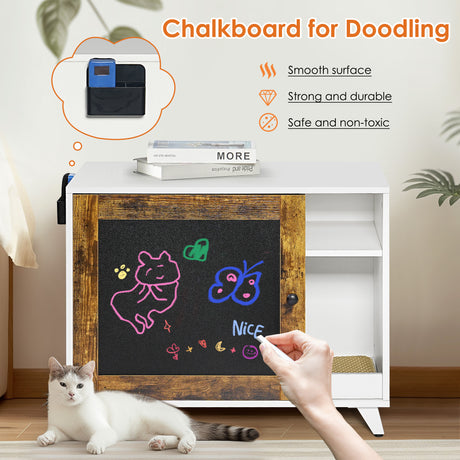 Litter Box Enclosure,Modern Hidden Cat Litter Box Enclosure Furniture with Scratching Pad for Living Room, White + vintage - V.I.P Digital Presence
