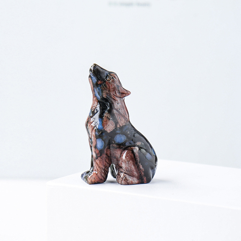 Natural crystal wolf cub carving piece, crystal animal raw stone, mineral specimen, home decoration ornament - V.I.P Digital Presence