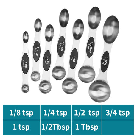 Magnetic suction double head measuring spoon 9-piece set of stainless steel baking household kitchen salt spoon - V.I.P Digital Presence