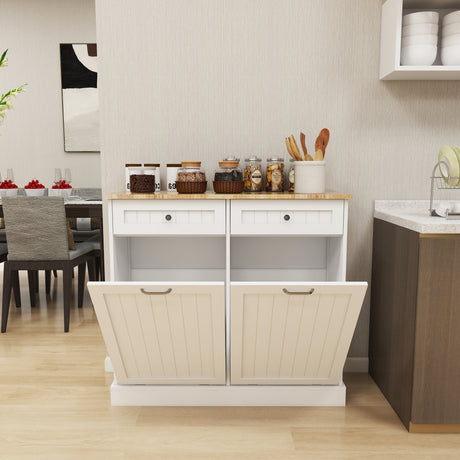 Two Drawers and Two-Compartment Tilt-Out Trash Cabinet Kitchen Trash Cabinet-White - V.I.P Digital Presence