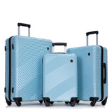 3 Piece Luggage Sets PC+ABS Lightweight Suitcase with Two Hooks Spinner Wheels (20/24/28) Aqua Blue