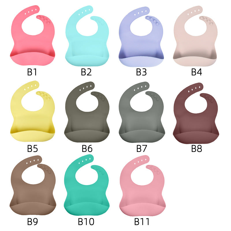 Juego de vajilla de silicona para niños, vajilla de alimentación complementaria para bebés, con bolsillo para saliva, ventosa, tazón, cuchara, plato de cena, babero, juego de 5 piezas