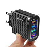 Luminous 4 USB mobile phone charging head, European and American standard travel charger, striped USB smart tablet charger - V.I.P Digital Presence