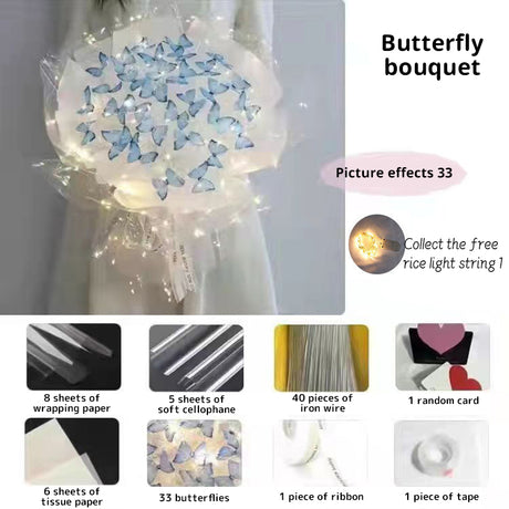 New DIY Butterfly Bouquets Handmade Butterfly Flower Material Package Bouquet with Light String Wedding Decor Gift for Girlfrien - V.I.P Digital Presence