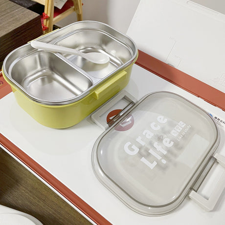 Korean style simple stainless steel two compartment lunch box with cutlery - V.I.P Digital Presence