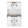 Farmhouse Bar Cabinet with Sliding Barn Door, Large Kitchen BuffetRustic Coffee Bar Sideboard Table,White - V.I.P Digital Presence