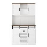 Farmhouse Bar Cabinet with Sliding Barn Door, Large Kitchen BuffetRustic Coffee Bar Sideboard Table,White - V.I.P Digital Presence