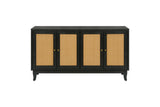 Handcrafted Premium Grain Panels Rattan Sideboard Buffer Cabinet Accent Storage Cabinet With 4 Rattan Doors BLACK - V.I.P Digital Presence