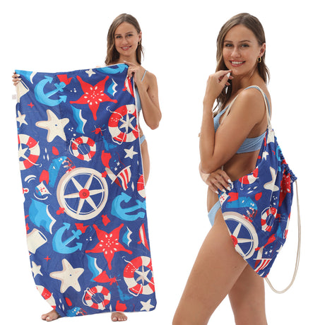 Two-in-One Foldable Beach Towel Printed Bath Towel All-In-One Beach Towel with Storage Bag - V.I.P Digital Presence