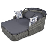 GO 79.9" Outdoor Sunbed with Adjustable Canopy, Double lounge, PE Rattan Daybed, Gray Wicker And Cushion