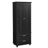 Tall Storage Cabinet with Two Drawers for Bathroom/Office, Black - V.I.P Digital Presence