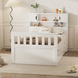 Twin Size Captain Platform Bed Frame with Storage Bookcases and Shelves,Four Drawers,White - V.I.P Digital Presence