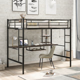 Loft Bed with Desk and Shelf   Space Saving Design Full Black