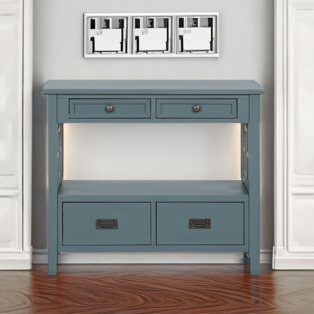36'' Farmhouse Pine Wood Console Table Entry Sofa Table with 4 Drawers & 1 Storage Shelf ( Blue) - V.I.P Digital Presence