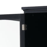 Tall Bathroom Storage Cabinet with Glass Doors, Free-Standing, Two Drawers, and Adjustable Shelves, MDF Board, Painted Black - V.I.P Digital Presence