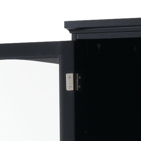 Tall Bathroom Storage Cabinet with Glass Doors, Free-Standing, Two Drawers, and Adjustable Shelves, MDF Board, Painted Black - V.I.P Digital Presence
