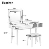 43.3 "Wooden vanity set with flip mirror and stool, three drawers and storage space for dressing table, brown