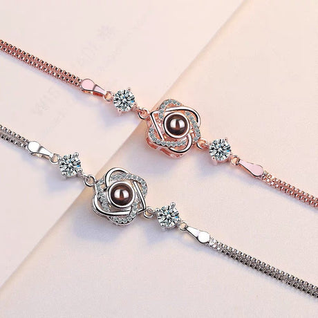 Customized color photo projection s925 pure silver six pointed star bracelet with 100 languages for birthday commemoration - V.I.P Digital Presence