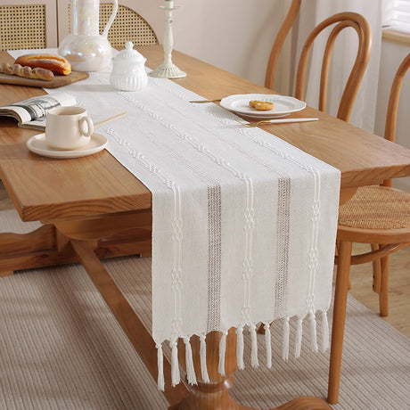Hand - woven cotton and linen table flag with hollow tassels, suitable for household and rural dining tables - V.I.P Digital Presence