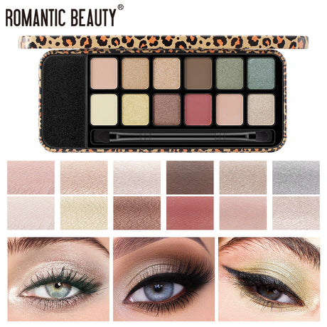 Romantic Beauty Multicolor Leopard Eye Shadow Plate Pearlescent Matte Glitter Powder Eye Shadow With Black Eye Shadow Brush - V.I.P Digital Presence