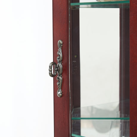 Corner Curio cabinet with lights, adjustable tempered glass frame, display cabinet, cherry color (excluding E26 light bulbs) - V.I.P Digital Presence
