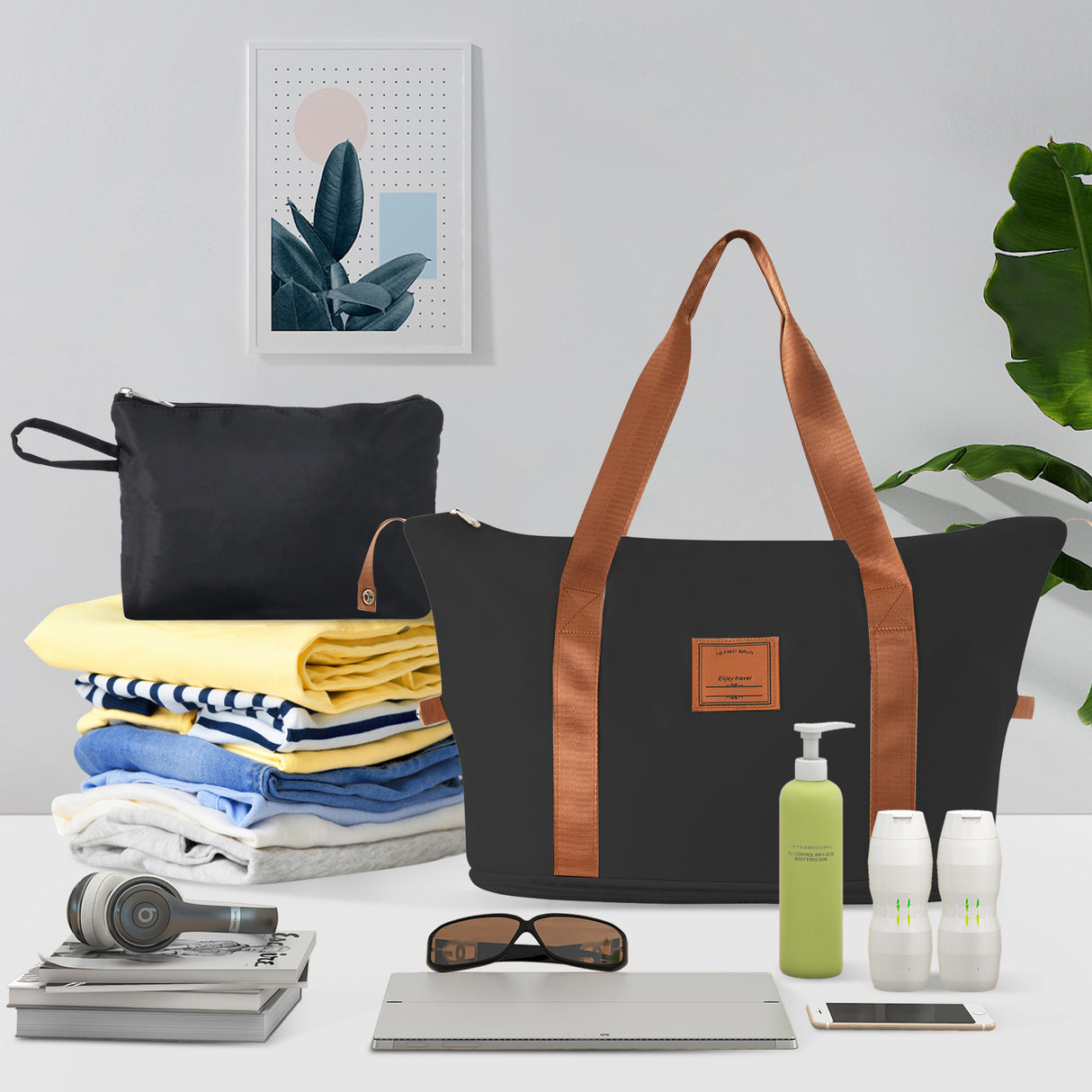 Hard shell luggage set 6-piece luggage set, expandable lightweight wheeled luggage, TSA lock, black brown - V.I.P Digital Presence