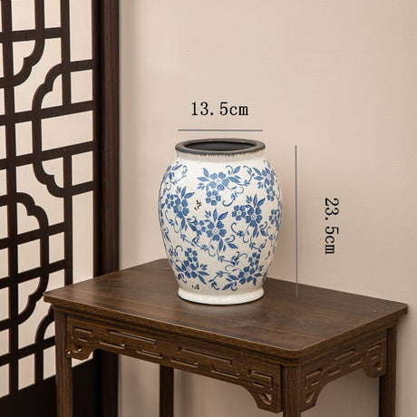 New Chinese style blue and white porcelain ceramic vase vintage ice cracked ornament for living room - V.I.P Digital Presence