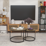 A set of nested coffee tables, 27.6-inch round coffee table, industrial wood veneer, with sturdy metal frame (brown) - V.I.P Digital Presence