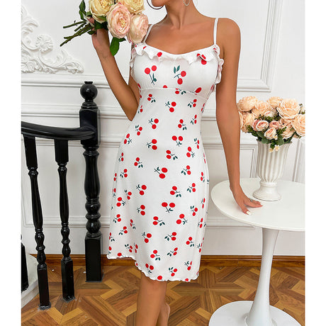 Sexy lingerie, sexy women's suspender, cherry heart printed home clothes, nightgown - V.I.P Digital Presence