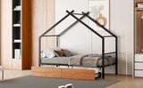 Twin Size Metal House Bed with Two Drawers, Black - V.I.P Digital Presence