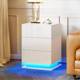 LED Nightstand with 3 drawers,White bedside Table ,Modern End Side Table for Bedroom - V.I.P Digital Presence