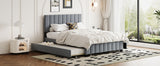 Queen Size Velvet Upholstered Platform Bed with 2 Drawers and 1 Twin XL Trundle- Gray - V.I.P Digital Presence