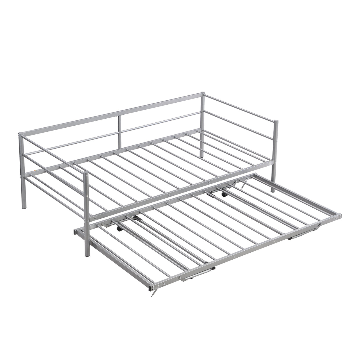 Twin Size Metal Daybed with Adjustable Trundle  Pop Up Trundle  Silver