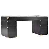 70 inch classic and traditional executive desk with metal trim, writing desk with 2 file drawers, USB ports, and sockets, black - V.I.P Digital Presence