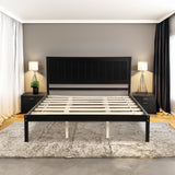 Platform Bed Frame with Headboard, Wood Slat Support  No Box Spring Needed  Queen Espresso
